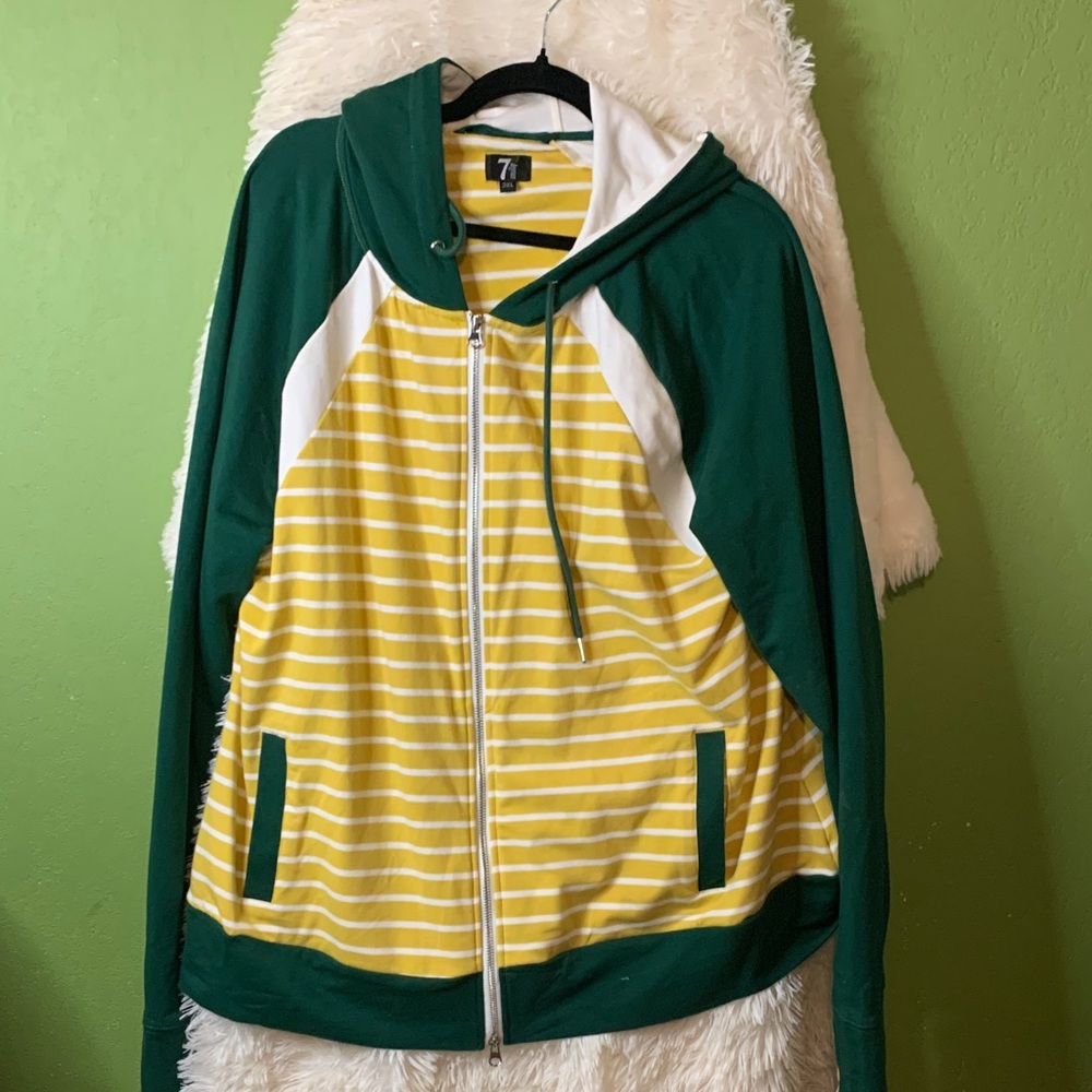 7 Degrees Striped Yellow & Green Zip Hoodie 3 X
